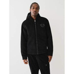 True Religion Men's Small Black Horseshoe Corduroy Hooded Jacket